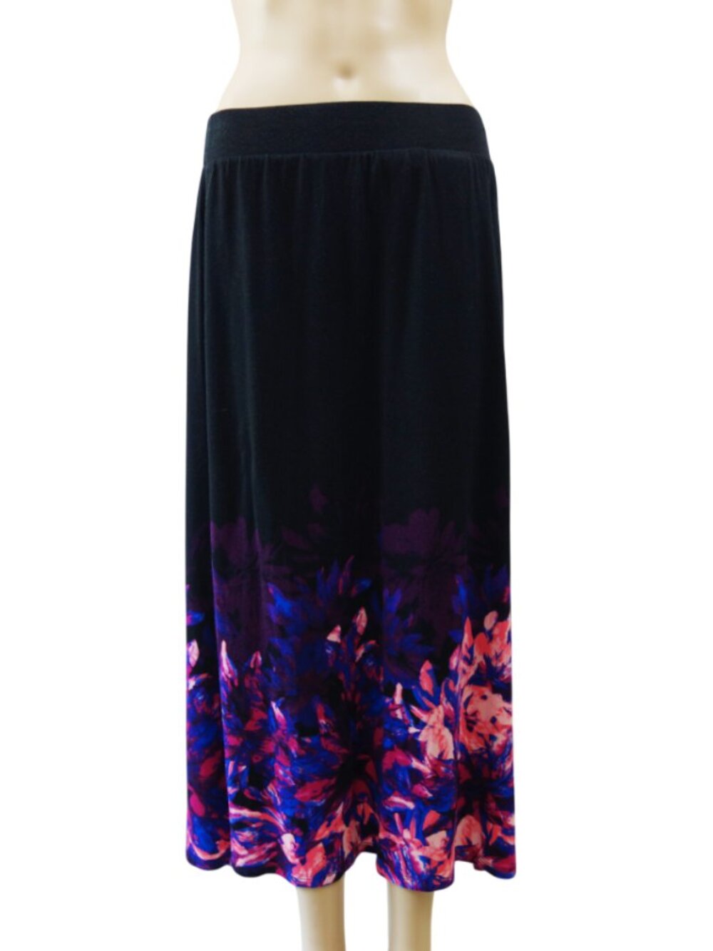 Dana Buchman floral Side Slits Long Slim Maxi Skirt (M) Black EUC